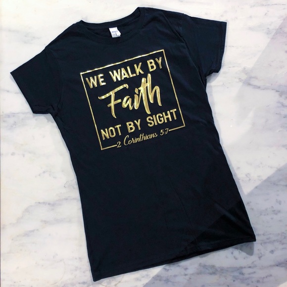 Christian Womens T Shirt Walk By Faith Graphic Tee - Picture 4 of 10